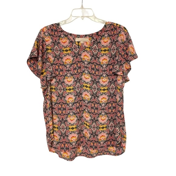 Loft Floral Flutter Sleeve V Neck Top Size LP - Picture 2 of 13